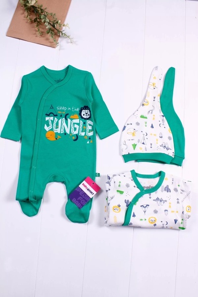 belle vista Jungle Patterned Baby Boy Jumpsuit Set of 4