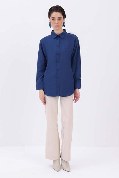 ALLDAY Navy Blue-Button Shirt Tunic with Buttons Front and Back