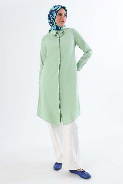 ALLDAY Water Green-Hidden Placket Long Shirt