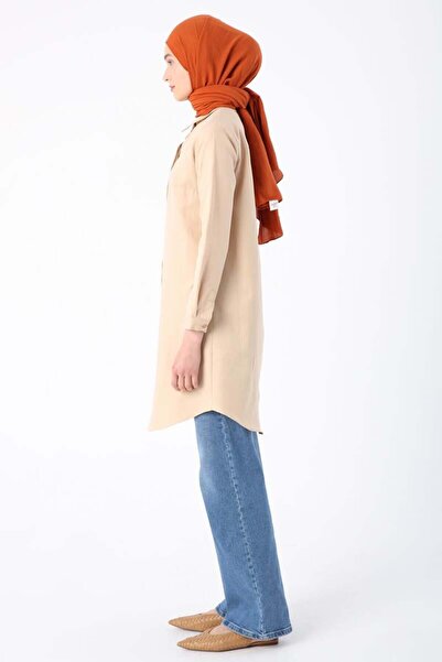 ALLDAY Light Beige-Hidden Placket Shirt Tunic