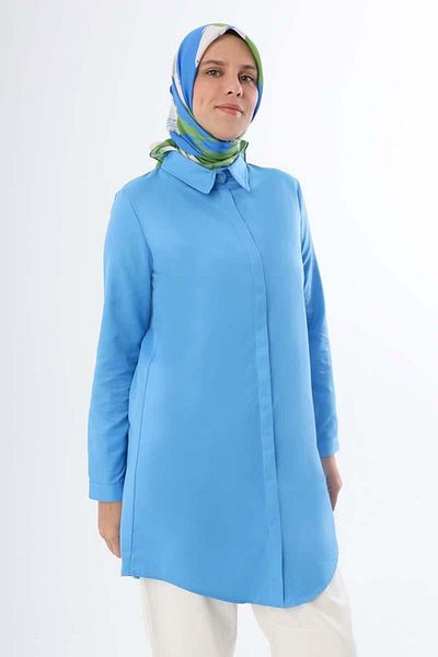 ALLDAY Turquoise-Covered Placket Shirt Tunic