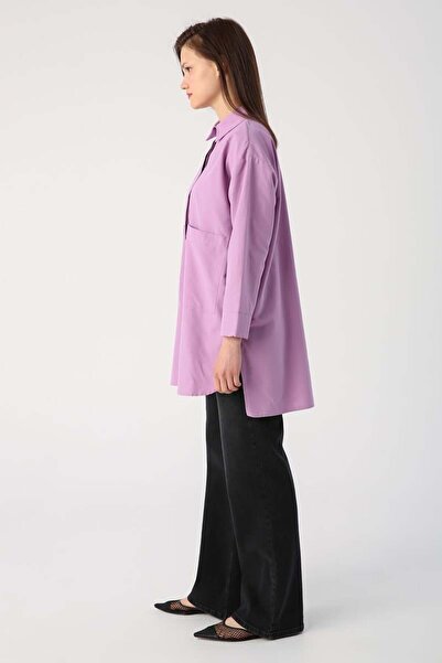 ALLDAY Lila-Büyük Cepli Kuşgözlü Oversize Gömlek