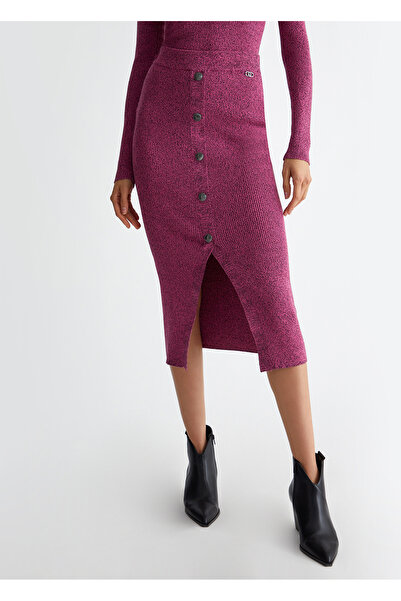 Liu Jo Γυναικεία δίχρωμη μπροστινή φούστα με κουμπιά με κουμπιά μπορντό WF4234MS99E-A4299