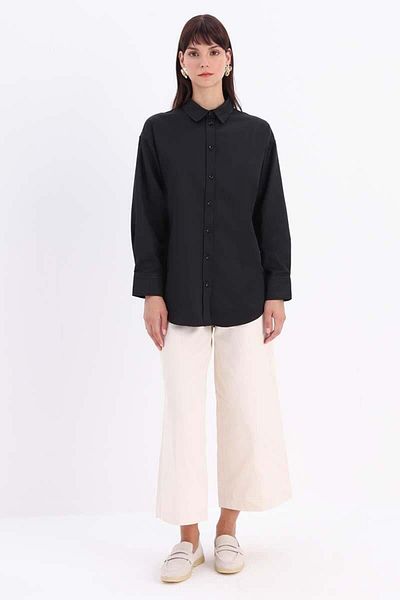 ALLDAY Black-Front and Back Button Shirt Tunic