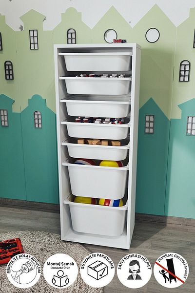Bofigo 7 Basket Cabinet Multi-Purpose Cabinet Toy Cabinet Pera White