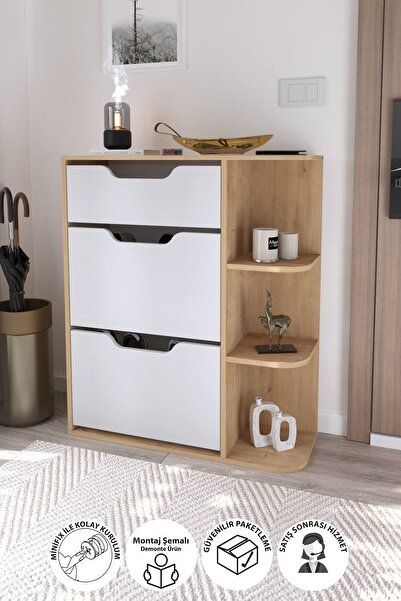 Bofigo Smyrna Düşer Kapak Ayakkabılık 2 Bölmeli Ayakkabılık Çekmeceli Ayakkab...