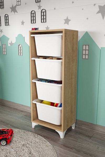 Bofigo Bofigo 4 Basket Cabinet Multipurpose Storage Cabinet Toy Organizer Dora Sapphire Oak