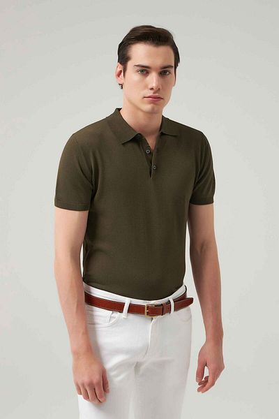 D'S Damat Slim Fit Χακί Απλό Πλεκτό Ραγιόν Πλεκτό T-shirt