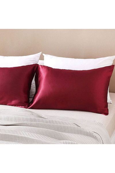 AG ATÖLYE Silk Satin Pillow Case - 50x70 Cm, 2 Pieces Curly Hair, Burgundy 2 Pieces Buckles