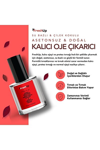 FRESHUP Doğal, Kalıcı Oje Çıkarıcı, Protez Tırnak Çıkarıcı, Tırnak Ve Tırnak Eti Bakım Yağı, Çilek, 10 ml
