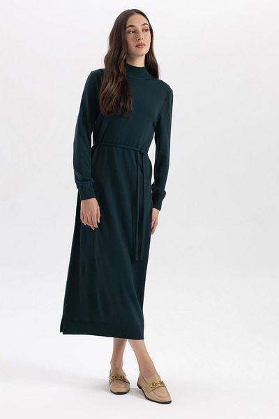 DeFacto Langärmliges Maxi-Strickkleid – halber Rollkragenpullover, gerader Schlitz A9807ax23wn