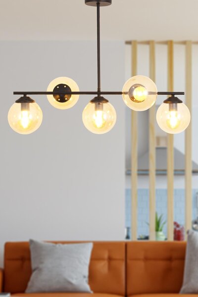 Taşcan Aydınlatma Modena 5 Li Siyah Avize-Bal Camlı Dekoratif Tasarım Yatak O...