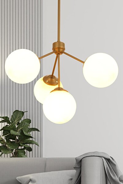 Taşcan Aydınlatma Lupin 4 Lü Eskitme Avize Beyaz Camlı Dekoratif Tasarım Yatak Odası Mutfak Salon Avize