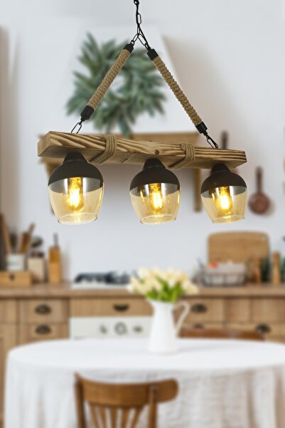 Taşcan Aydınlatma Kütük 3 lü Siyah Camlı Avize