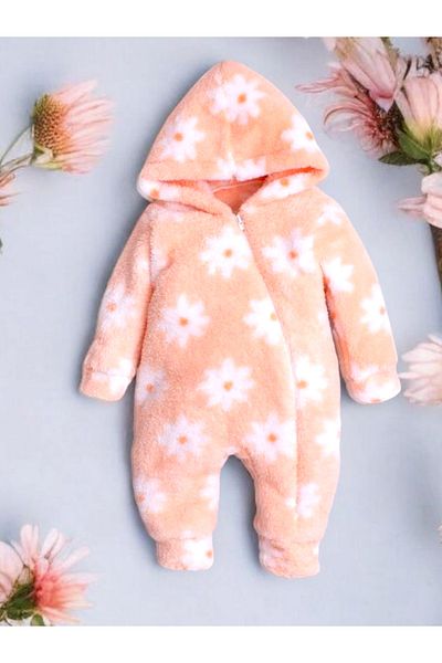 KİDOO BEBE 1/4 Year Old Girl's Plush Jumpsuit - Daisy Print