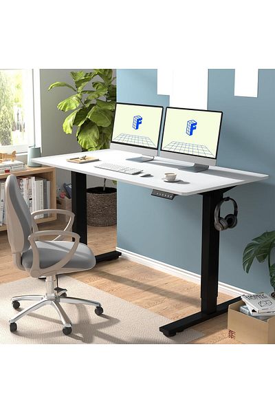 Mahmayi مكتب Flexispot Modern 140 × 70 سم أبيض قائم بذاته مع أرجل قابلة للتعديل وإطارات فولاذية مقاومة للصدأ