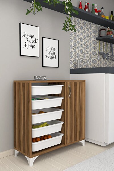 Bofigo 5 Sepetli Dolap Çok Amaçlı Dolap Oyuncak Dolabı Kayra Ceviz