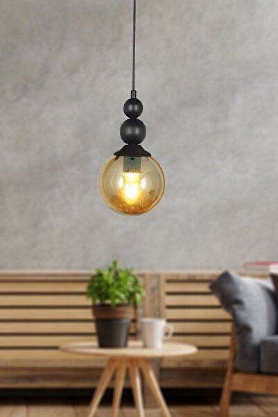 Taşcan Aydınlatma Koza Tekli Siyah Sarkıt Avize Füme Camlı