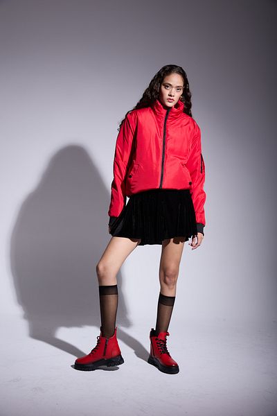firststops Sports Women's Red Lined Stand Collar Seasonal Water and Windproof Coat