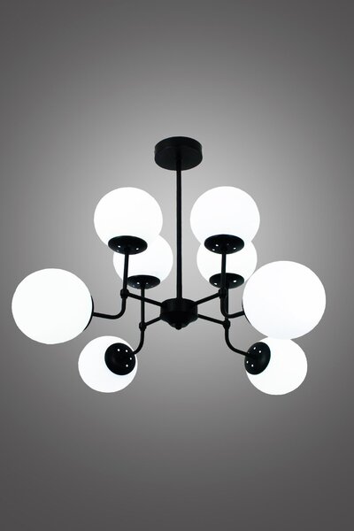 Taşcan Aydınlatma Rachel 8 Li Siyah Plafonyer Avize-beyaz Camlı