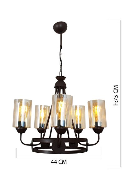 Taşcan Aydınlatma Duval 5 Li Kahverengi Kollu Avize