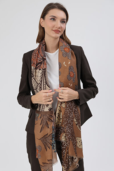 REMSA Γυναικείο σάλι με floral σχέδιο 5077 καφέ