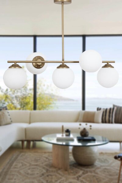 Taşcan Aydınlatma Modena 5 Li Eskitme Avize-Beyaz Camlı Dekoratif Tasarım Yatak Odası Mutfak Salon Avize