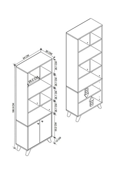 Bofigo Dekoratif Kitaplık 2 Kapaklı 8 Bölmeli Kitaplık Smyrna Safir Meşe Beyaz
