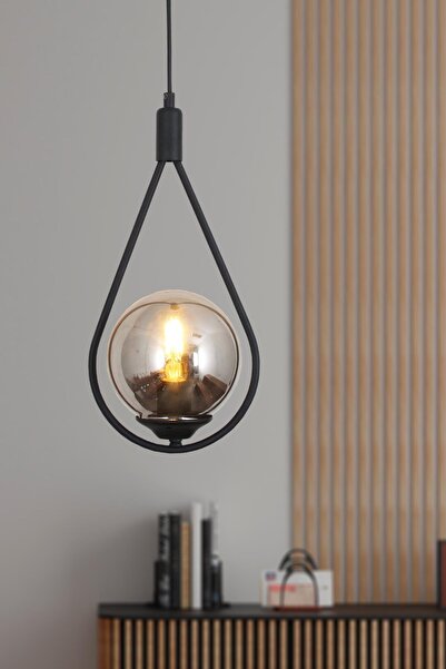 Taşcan Aydınlatma Damla Tekli Siyah Sarkıt Avize Füme Camlı Yatak Odası Salon Mutfak Hol Avize