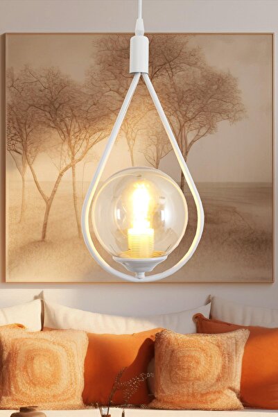 Taşcan Aydınlatma Damla Tekli Beyaz Sarkıt Avize Bal Camlı Yatak Odası Salon ...