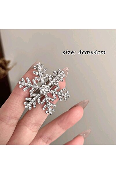 REBORN DESIGN Gümüş Renkli Zirkon Taşlı Kar Tanesi Model 4 cm Pens Toka