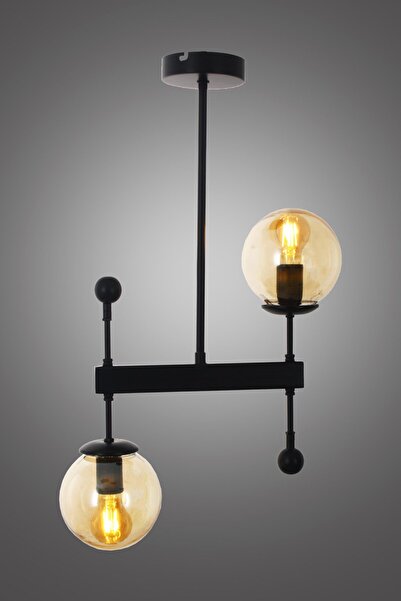 Taşcan Aydınlatma Mirza 2 Li Siyah Plafonyer Avize-gold Camlı