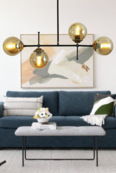 Taşcan Aydınlatma Darvin 4 Lü Siyah Eskitme Plafonyer Avize Füme Camlı