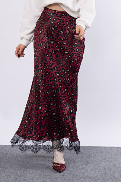 MissVina Сатенена леопардова дантелена дълга пола 6750