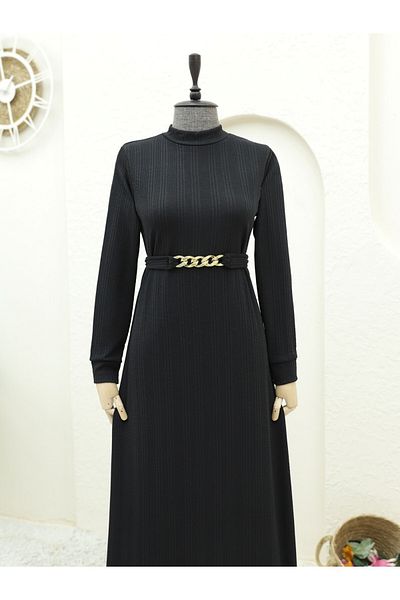 Modamorfo Μακρύ Φόρεμα Lycra με γιακά - Μαύρη Ζώνη