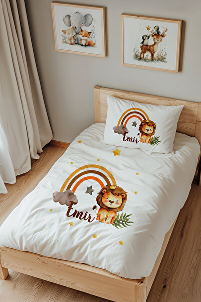 Lilabio İsme Özel Tek Kişilik %100 Pamuk Nevresim Takımı (160x220 cm) Gökkuşa...
