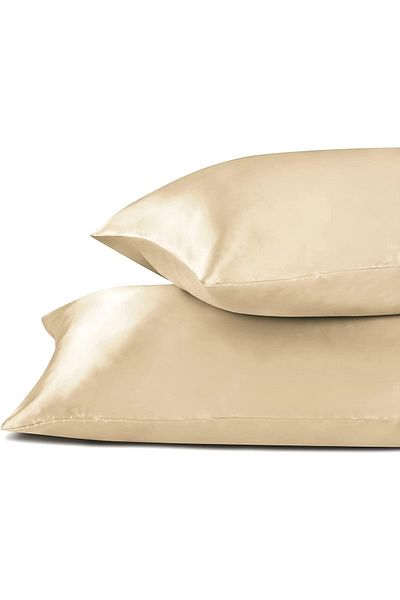 AG ATÖLYE Fata de Perna din Satin Matase - 50x70 Cm, 2 Bucuri Bej, 2 Catarame Ingrijire Sanatoasa Cosmetica Par Curly Par Drept