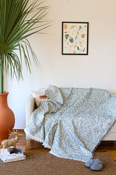 Koza Mix towel Canapea extensibilă Fotoliu tricotat Zebra Verde 160x220cm Bumbac
