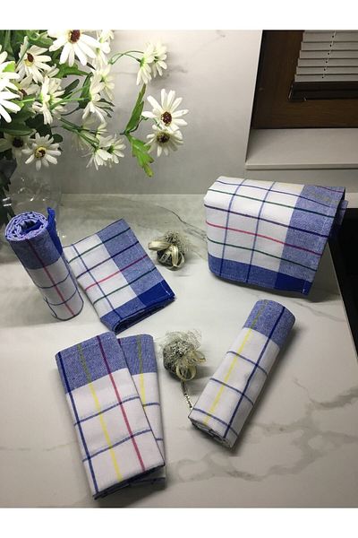 Koza Mix towel Pachet de 4 bucăți șervețel german albastru cu margine pentru bucătărie