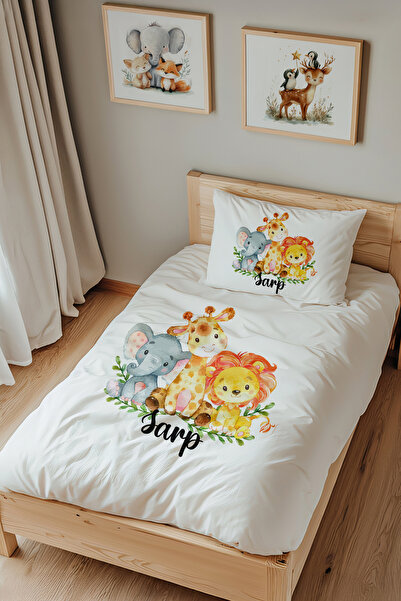 Lilabio İsme Özel Tek Kişilik %100 Pamuk Nevresim Takımı (160x220 cm) Fil Zür...