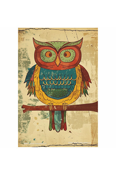 Hayat Poster bufniță drăguță și înțeleaptă colorată pe ramură decorarea casei pictură pop art poster retro din lemn