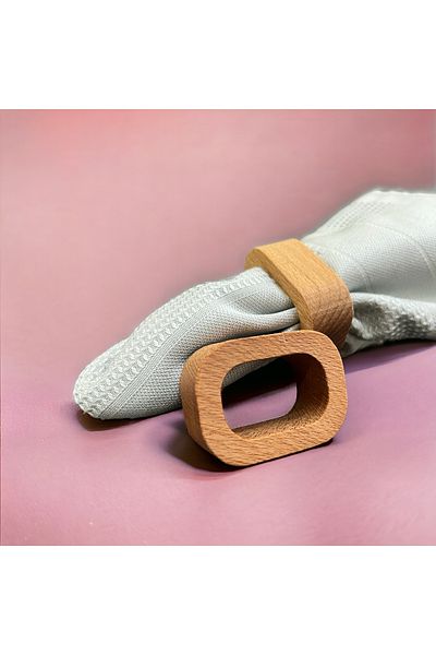 WOODVİVE Wooden Napkin Ring 6 Pieces - Beech - S013
