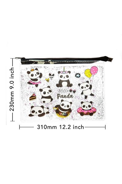 VUKİ Transparent A4 File with Panda Glitter and Water Zipper