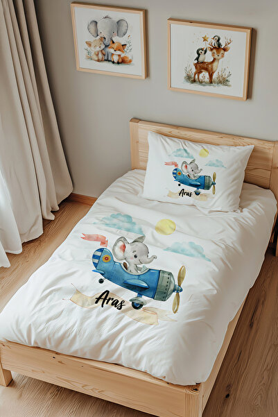 Lilabio İsme Özel Tek Kişilik %100 Pamuk Nevresim Takımı (160x220 cm) Uçaktak...