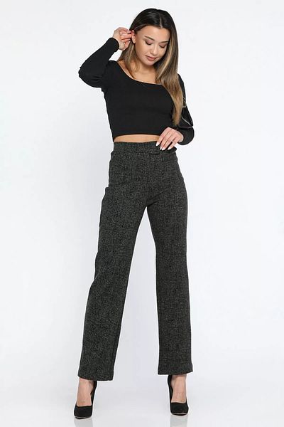 GÜLSELİ Khaki Women's Winter Butterfly Patterned Waist Velcro Palazzo Pants
