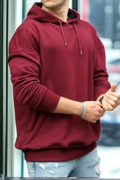 MVStore Мъжки суитшърт с качулка в бордо червен цвят, голям размер
