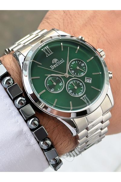 Bentini Silver Color Functions Active Original Steel Band Men Wrist Watch with Bracelet Gift