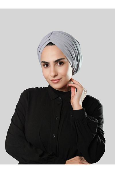 HÜRREM BONE Γκρι ντραπέ Casual Hijab Bonnet Sandy Gathered 2315_15