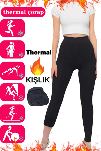 Flawless Unisex Günlük Siyah Sıcak Tutan Içi Peluş Termal Tayt