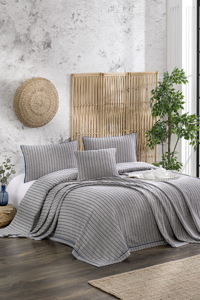 PASIONI طقم بيكيه من الشنيل بنسبة 50% باللون الأزرق الداكن